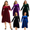 Women Plus Size V-neck Velour Dress High Waist Long Sleeve Knee Length A-line Elegant Evening Gown