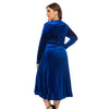 Women Plus Size V-neck Velour Dress High Waist Long Sleeve Knee Length A-line Elegant Evening Gown