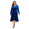 Women Plus Size V-neck Velour Dress High Waist Long Sleeve Knee Length A-line Elegant Evening Gown