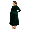 Women Plus Size V-neck Velour Dress High Waist Long Sleeve Knee Length A-line Elegant Evening Gown