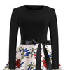 Vintage Dress Slim Fit Round Collar Long Sleeve Big Hem for Women