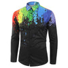 Long Sleeves Splatter Painting Print Button Shirt