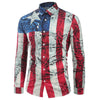 Long Sleeves Distressed American Flag Print Button Shirt