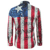Long Sleeves Distressed American Flag Print Button Shirt