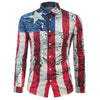 Long Sleeves Distressed American Flag Print Button Shirt