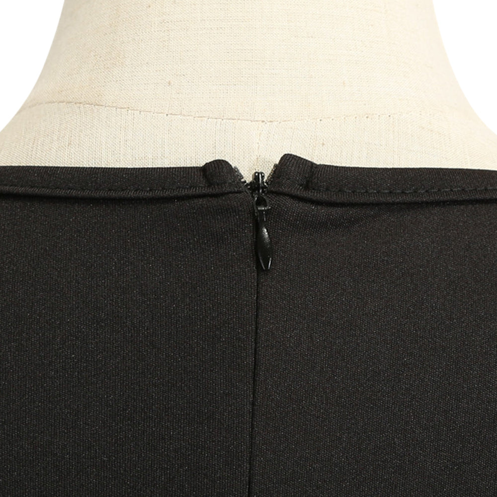 Women Vintage Dress Round Collar Long Sleeve Printed Pattern Big Hem