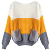 Women Pullover Sweater Round Collar Long Sleeve 2 Pockets