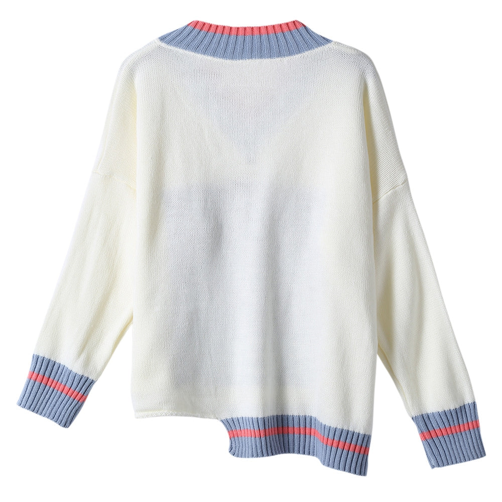 Women Pullover Sweater V Neck Long Sleeve Irregular Hemline for Daily Wear