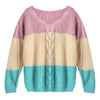 V-neck Multi-colour Patchwork Pullover for Women