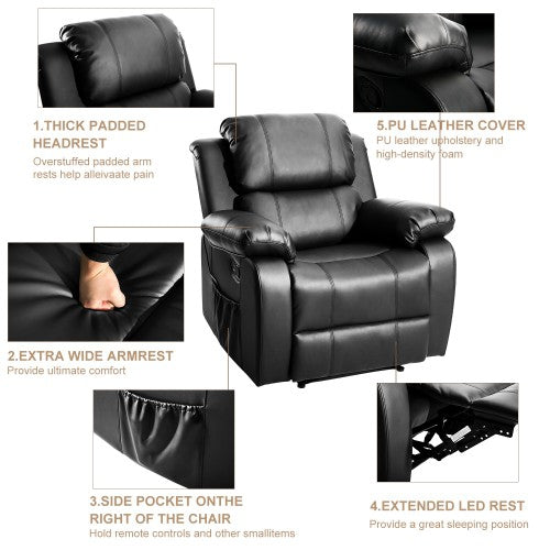 Barwick PU Heated Massage Recliner Sofa Ergonomic Lounge with 8 Vibration Motors