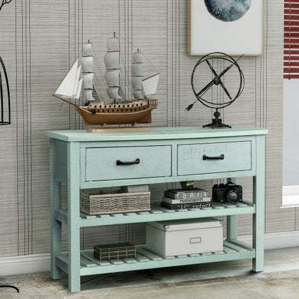 Retro Console Table for Entryway with Drawers and Shelf Living Room Furniture
