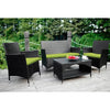 4 PCS Patio Furniture Outdoor Garden Conversation Wicker Sofa Set, Green Cushions