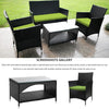 4 PCS Patio Furniture Outdoor Garden Conversation Wicker Sofa Set, Green Cushions