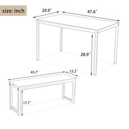 3-Piece Dining Table Set with Two Benches, Kitchen Contemporary Home Furniture