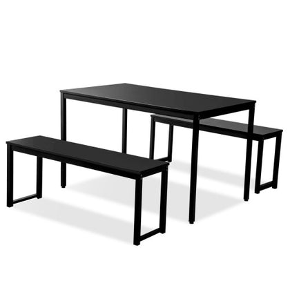 3-Piece Dining Table Set with Two Benches, Kitchen Contemporary Home Furniture