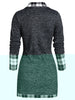 Plaid Print Mock Button Long Sleeve Overlap T-shirt