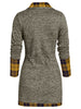 Plaid Print Mock Button Long Sleeve Overlap T-shirt
