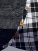 Plaid Print Mock Button Long Sleeve Overlap T-shirt