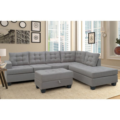 Sofa 3-Piece Sectional Sofa with Chaise Lounge and Storage Ottoman L Shape Couch Living Room Furniture