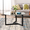 Round Glass Coffee Table Modern Cocktail Table Easy Assembly Sofa Table for Living Room with Tempered Glass Top &amp Sturdy Wood Base