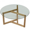 Round Glass Coffee Table Modern Cocktail Table Easy Assembly Sofa Table for Living Room with Tempered Glass Top &amp; Sturdy Wood Base