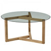 Round Glass Coffee Table Modern Cocktail Table Easy Assembly Sofa Table for Living Room with Tempered Glass Top &amp; Sturdy Wood Base