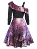 Halloween Starry Sky Pattern Skew Neck Dress