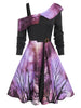 Halloween Starry Sky Pattern Skew Neck Dress
