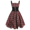 Lace Up Plaid Ruched Tied A Line Dress