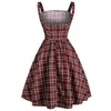 Lace Up Plaid Ruched Tied A Line Dress