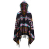 Hooded Graphic Fringed Plus Size Tribal Cardigan