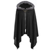 Plus Size Women Cloak Coat Hooded Neck Bat Sleeve Loose Asymmetric Hem
