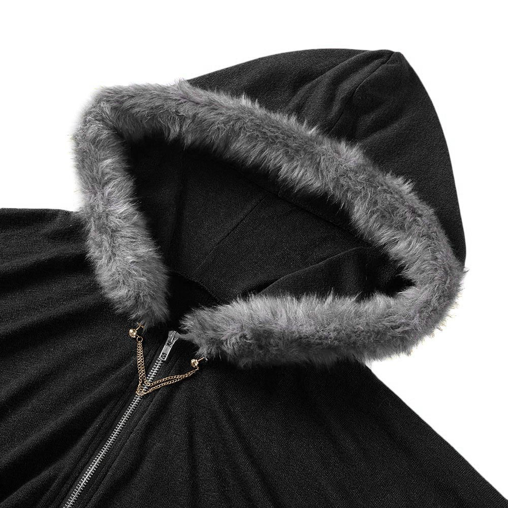 Plus Size Women Cloak Coat Hooded Neck Bat Sleeve Loose Asymmetric Hem