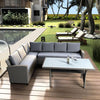 Outdoor Furniture Sectional PE Rattan Wicker Patio Set with Faux Wood Grain Top Table and Cushions