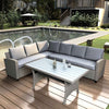 Outdoor Furniture Sectional PE Rattan Wicker Patio Set with Faux Wood Grain Top Table and Cushions