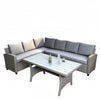 Outdoor Furniture Sectional PE Rattan Wicker Patio Set with Faux Wood Grain Top Table and Cushions