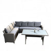 Outdoor Furniture Sectional PE Rattan Wicker Patio Set with Faux Wood Grain Top Table and Cushions