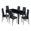 7 Piece Kitchen Dining Set, Glass Table Top with 6 Leather Chairs