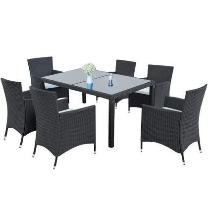 7-piece Outdoor Wicker Dining set - Dining table set for 6 - Patio Rattan Furniture Set with Beige Cushion