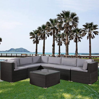 7-Piece Furniture Set Outdoor Sectional Conversation Set with Soft Cushions
