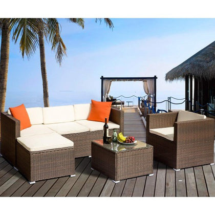 Rattan  Furniture Set Wicker Sofa Cushioned Sectional Furniture Set Garden Patio Sofa Set