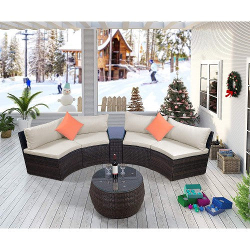 6-Piece Furniture Sets, Outdoor Sectional Furniture Wicker Sofa Set with Two Pillows and Coffee Table