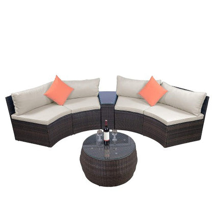 6-Piece Furniture Sets, Outdoor Sectional Furniture Wicker Sofa Set with Two Pillows and Coffee Table