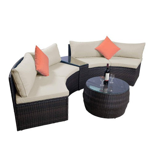 6-Piece Furniture Sets, Outdoor Sectional Furniture Wicker Sofa Set with Two Pillows and Coffee Table
