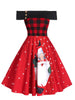 Off The Shoulder Plaid Santa Claus Print Christmas Dress