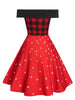 Off The Shoulder Plaid Santa Claus Print Christmas Dress