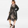 Plus Size Mesh Insert Floral Print Handkerchief Dress
