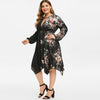 Plus Size Mesh Insert Floral Print Handkerchief Dress