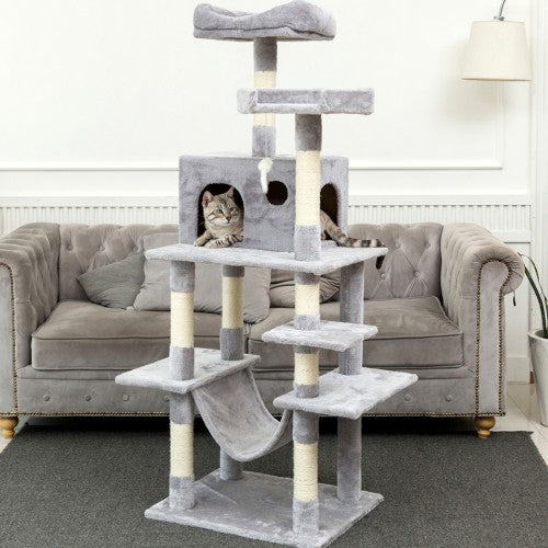 63.8”Multi-Level Cat Tree with Sisal-Covered Scratcher Slope, Scratching Posts, Plush Perches and Condo, Activity Center Furniture - for Kittens, Cats and Pets