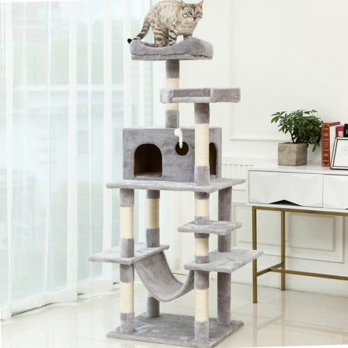 63.8”Multi-Level Cat Tree with Sisal-Covered Scratcher Slope, Scratching Posts, Plush Perches and Condo, Activity Center Furniture - for Kittens, Cats and Pets